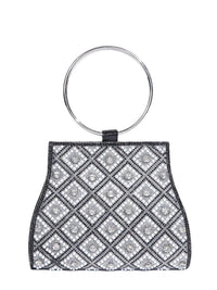 Thumbnail for Small handbag with diamond pattern and ring handle on a white background