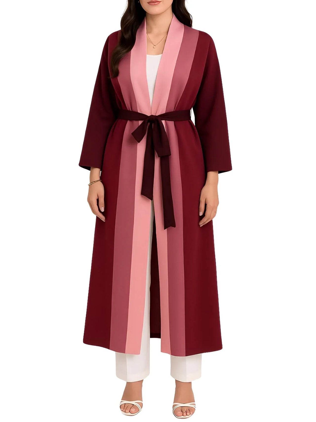 Women's Gradient Pleated Jacket Bat Sleeve Scarf Collar Long Jacket Female Fashion Clothing