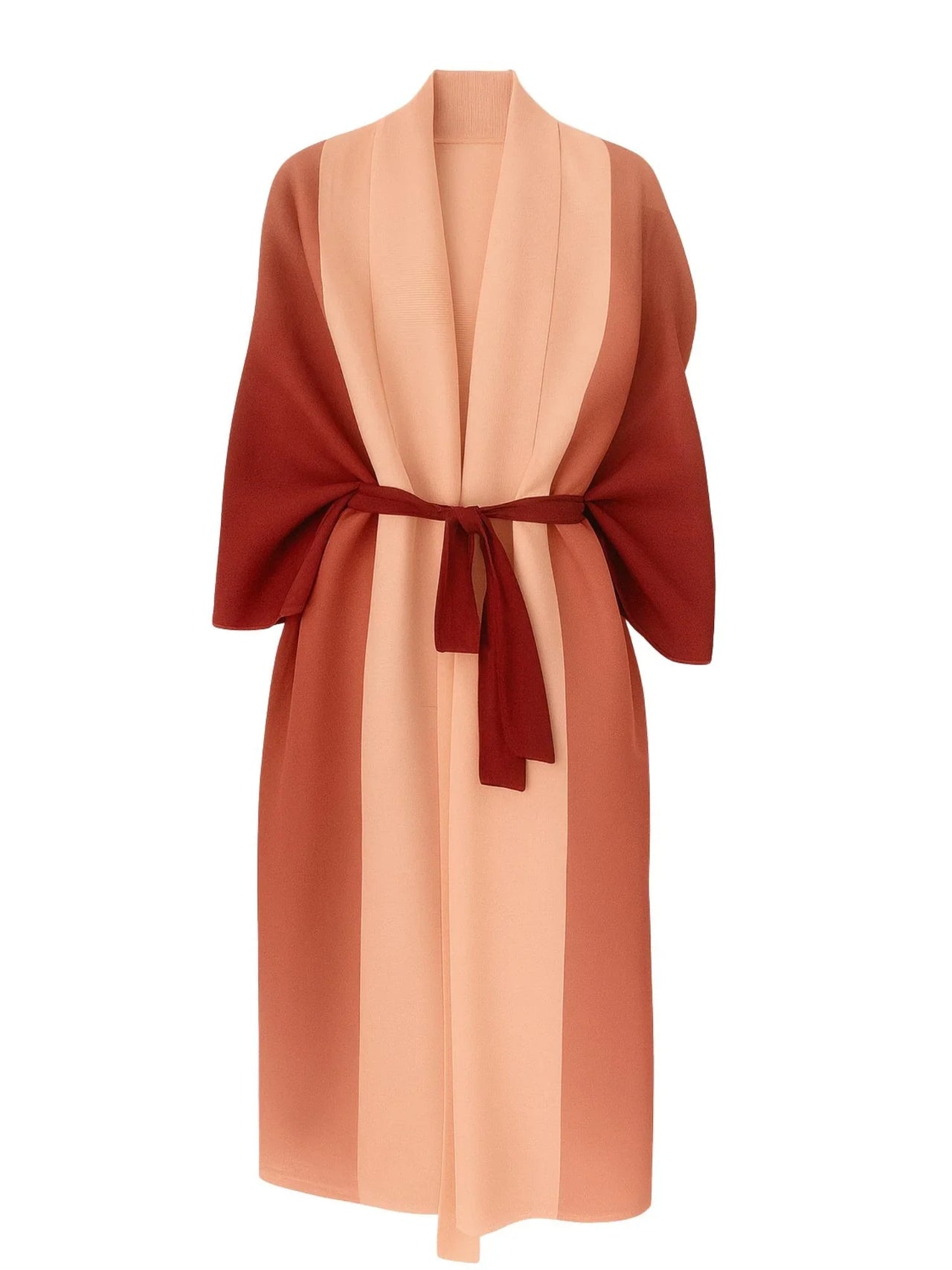 Two-tone jacket with rust and peach colors on a white background