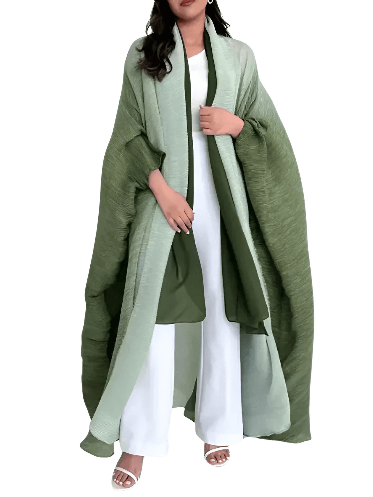 Women's Gradient Pleated Jacket Bat Sleeve Scarf Collar Long Jacket Female Fashion Clothing -, Jackets , Drestiny , Australia, Black, Blue, Brown, Burgundy, Coffee, Dark Brown, Dark Green, Dark Grey, Dark Red, Gold, Green, Jackets, Light Blue, Light Brown, Light Purple, Long Sleeves, New Zealand, Orange, Pink, Purple, United Kingdom, United States, Violet Red, Yellow , Drestiny , www.shopdrestiny.com