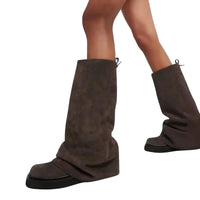 Thumbnail for Women's High-Fashion Slouch Boots Real Leather Chunky Sole Boots For Women, Drestiny, Knee Highs, Ankle Boots, Dark Brown, Brown, Black, Off White, 5, 6, 7, 8, 9, 10, 11, 12, United States, USA, Canada, Australia, New Zealand, United Kingdom, UK, Slouch boots women's, knee high slouch boots, Suede slouch boots, Women's slouch boots, brown slouch boots, Slouchy knee high boots, shopdrestiny.com