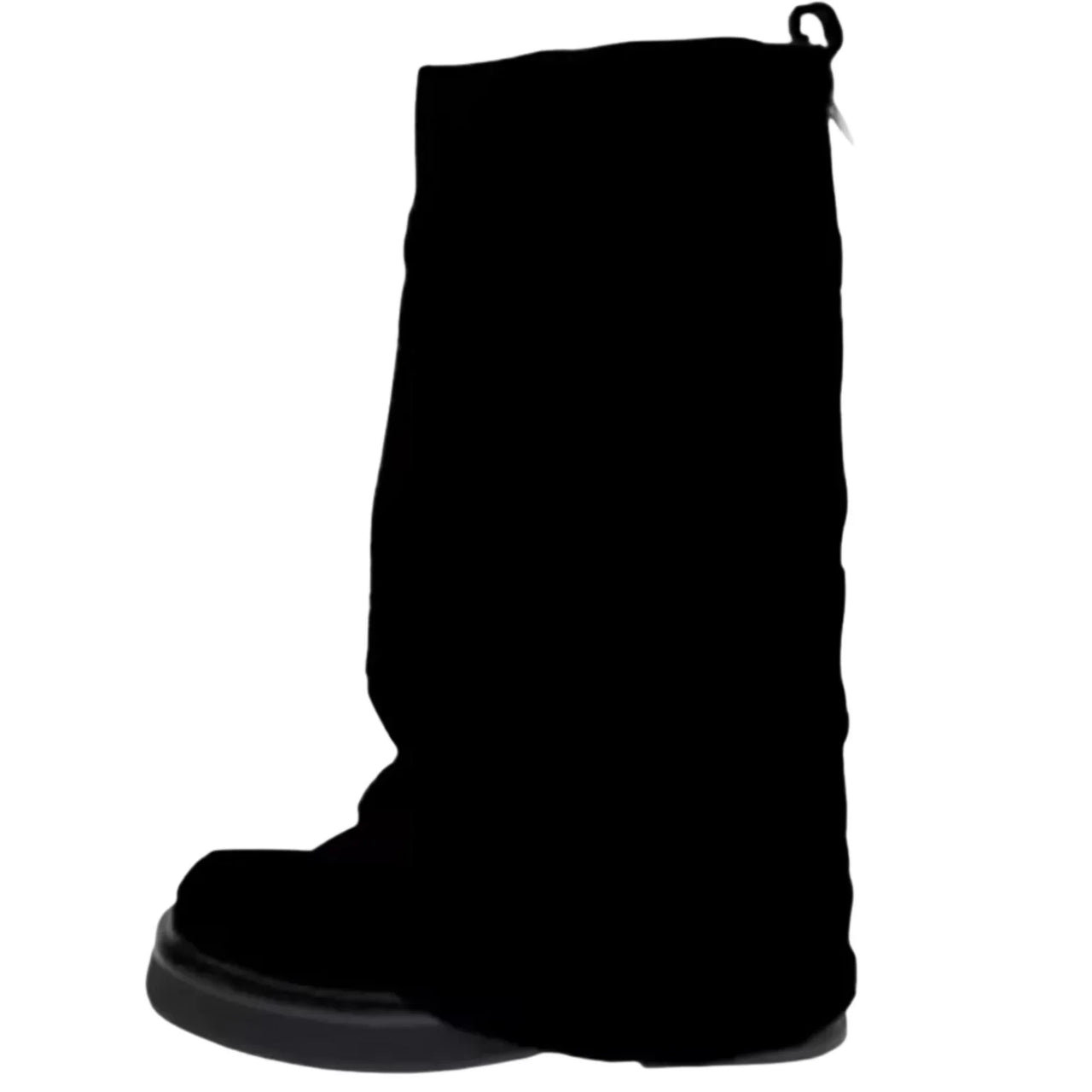 Black suede slouch boot on a white background