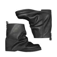 Thumbnail for Black leather slouch ankle boots on a white background