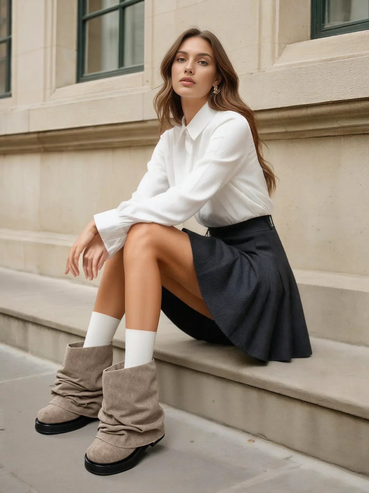 Women's High-Fashion Slouch Boots Real Leather Chunky Sole Boots For Women, Drestiny, Knee Highs, Ankle Boots, Dark Brown, Brown, Black, Off White, 5, 6, 7, 8, 9, 10, 11, 12, United States, USA, Canada, Australia, New Zealand, United Kingdom, UK, Slouch boots women's, knee high slouch boots, Suede slouch boots, Women's slouch boots, brown slouch ankle boots, Slouchy knee high boots, shopdrestiny.com