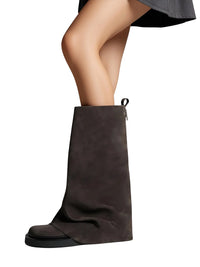 Thumbnail for Women's High-Fashion Slouch Boots Real Leather Chunky Sole Boots For Women, Drestiny, Knee Highs, Ankle Boots, Dark Brown, Brown, Black, Off White, 5, 6, 7, 8, 9, 10, 11, 12, United States, USA, Canada, Australia, New Zealand, United Kingdom, UK, Slouch boots women's, knee high slouch boots, Suede slouch boots, Women's slouch boots, brown slouch boots, Slouchy knee high boots, shopdrestiny.com