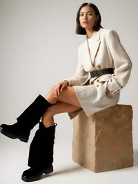 Thumbnail for Women's High-Fashion Slouch Boots Real Leather Chunky Sole Boots For Women, Drestiny, Knee Highs, Ankle Boots, Dark Brown, Brown, Black, Off White, 5, 6, 7, 8, 9, 10, 11, 12, United States, USA, Canada, Australia, New Zealand, United Kingdom, UK, Slouch boots women's, knee high slouch boots, Suede slouch boots, Women's slouch boots, black leather ankle slouch boots, Slouchy knee high boots, shopdrestiny.com