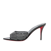 Thumbnail for Black diamond studded high-heeled red sole shoe on a white background