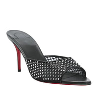 Thumbnail for Black diamond studded high-heeled red bottom sandal on a white background