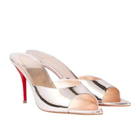 Thumbnail for Gold high-heeled shoes with red sole on a white background