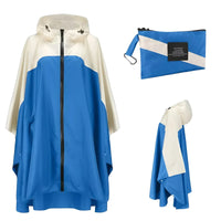 Thumbnail for Blue and white rain poncho with a folded poncho and pouch on a white background