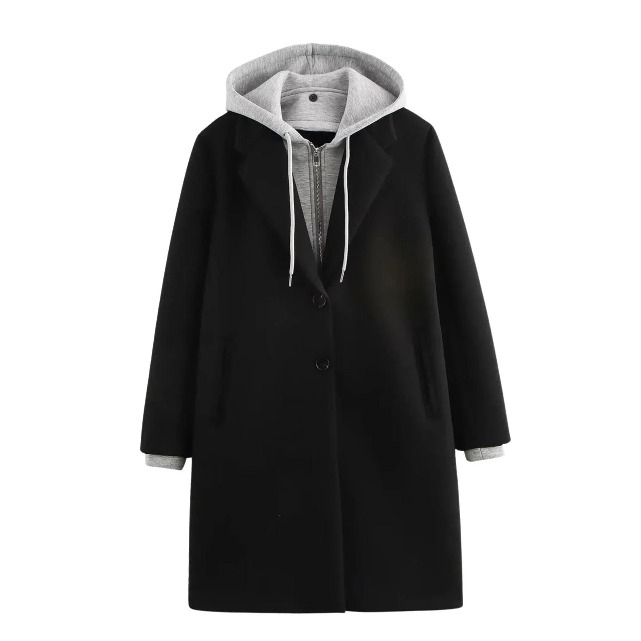 Black coat with gray hood on a white background