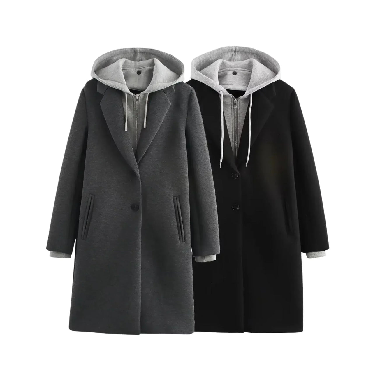 Women's Hoodie Blazer Coat, Drestiny, Coats, Hoodies, Blazers, Dark Grey, Black, XS, S, M, L, United States, USA, Canada, Australia, New Zealand, United Kingdom, UK, hooded blazer, blazer with hood, blazer hoodie, hooded jacket women's, casual blazer with hood, shopdrestiny.com