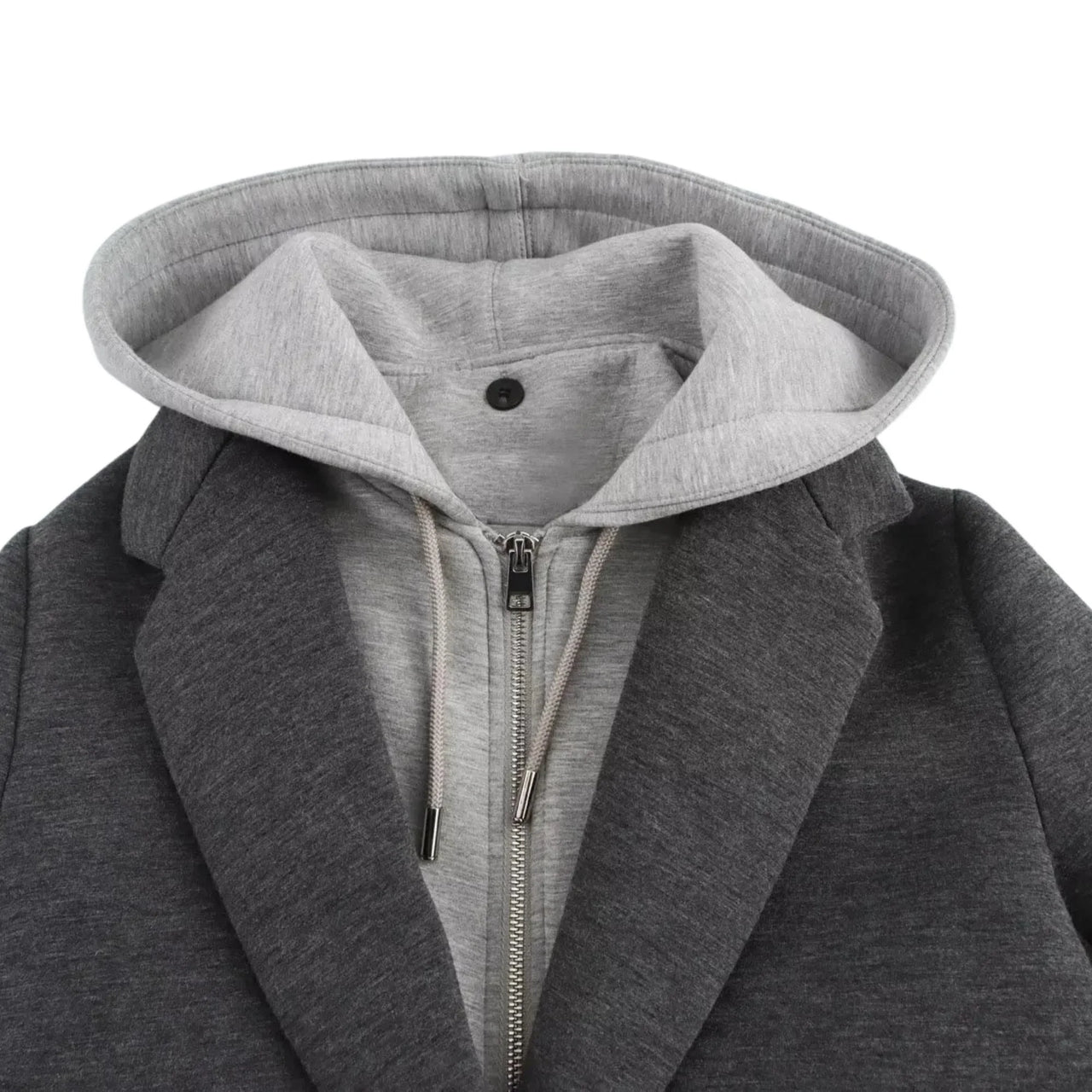 Gray hoodie with a zipper on a white background