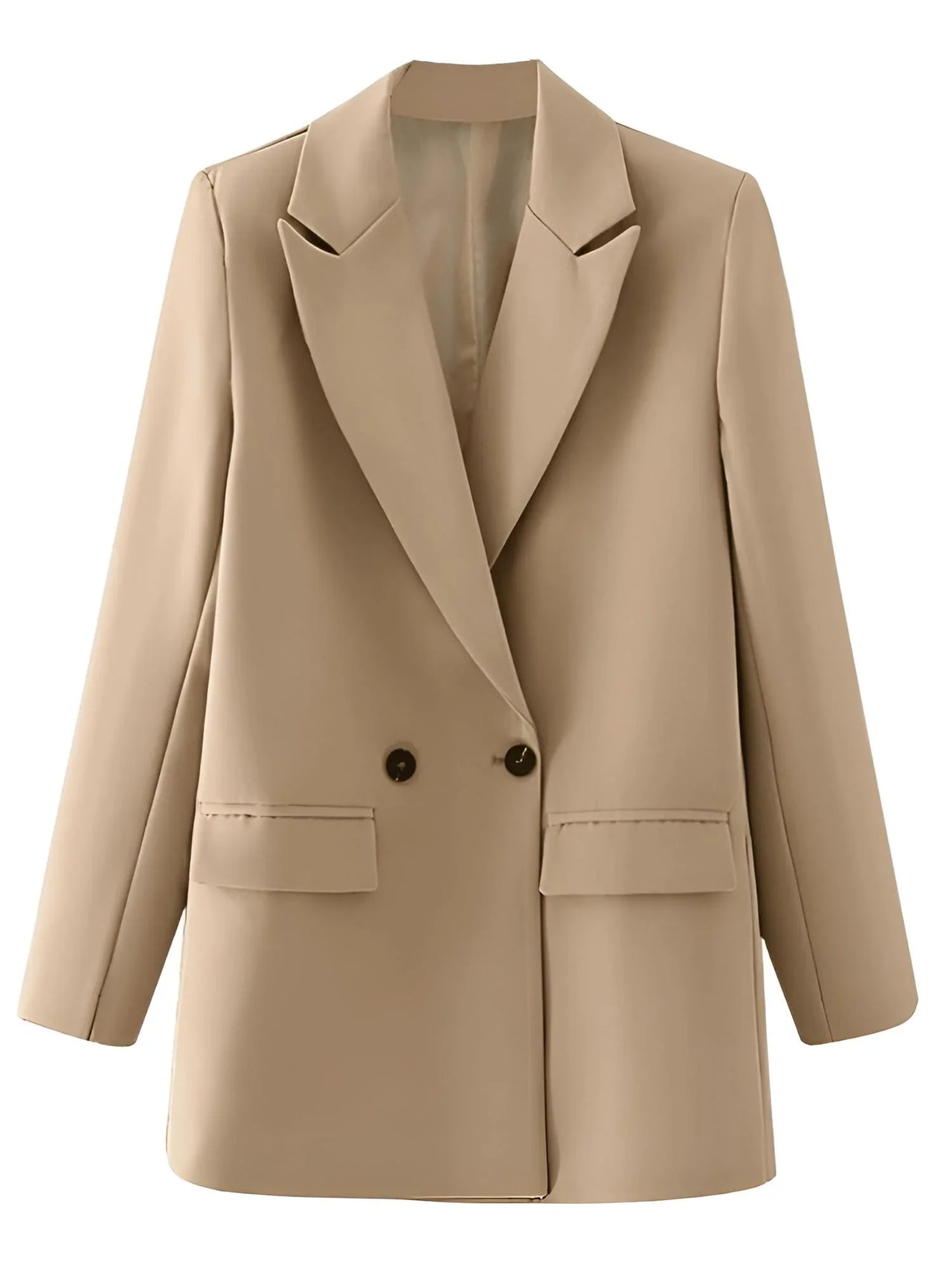 Khaki blazer with double-breasted design on a white background