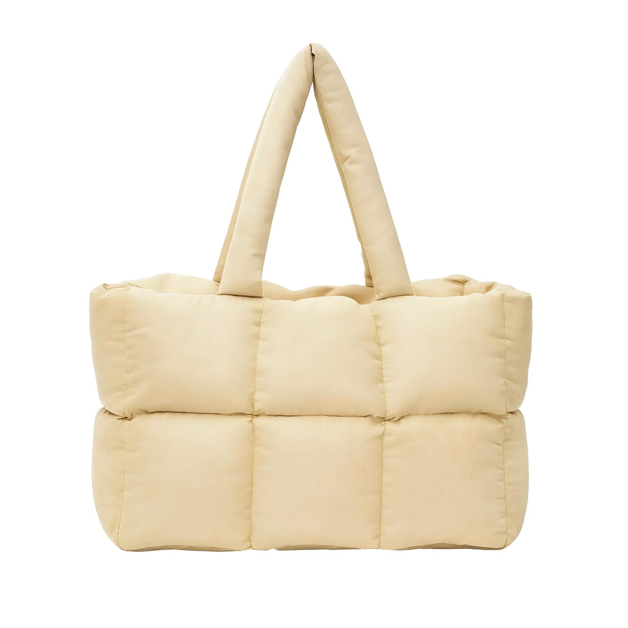 Beige quilted bag on a white background