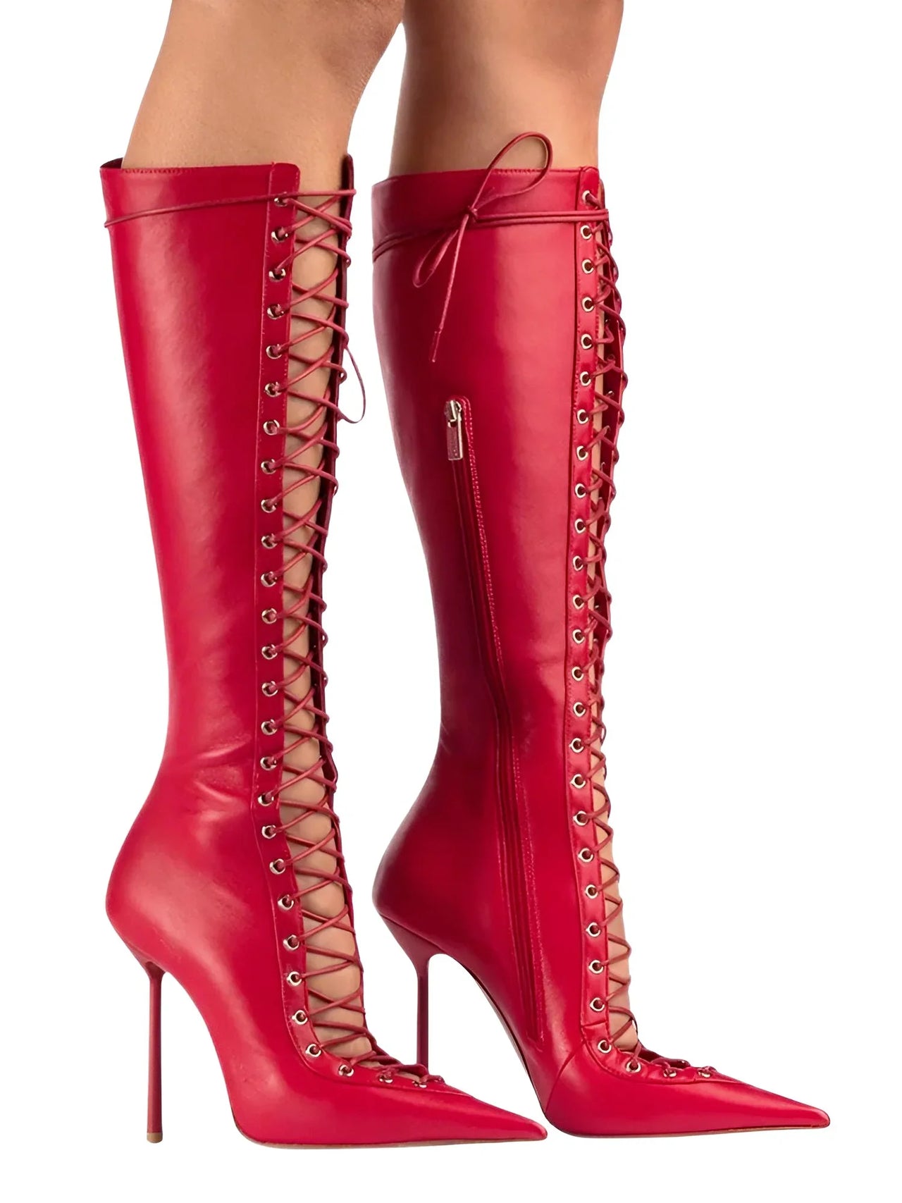 Women's Lace-Up Stiletto Boot Collection Side Zipper Slimming High Heels Sexy Knee Length Women's Boots, Drestiny, Ankle Boots, Knee-High Boots, Heels, High Heels, Stilettos, United States, USA, Canada, Australia, New Zealand, United Kingdom, UK, 6.5, 7.5, 8.5, 9, 9.5, 10, 10.5, 12, Black, Leopard Print, Brown, Cowboy Denim Blue, Cherry Red, Lipstick Red, Dark Brown, Red, women's lace-up stiletto boots, high heel lace-up boots, black lace-up stilettos, sexy ankle boots with laces, shopdrestiny.com