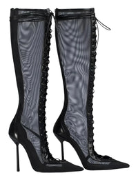 Thumbnail for Women's Lace-Up Stiletto Boot Collection Side Zipper Slimming High Heels Sexy Knee Length Women's Boots, Drestiny, Ankle Boots, Knee-High Boots, Heels, High Heels, Stilettos, United States, USA, Canada, Australia, New Zealand, United Kingdom, UK, 6.5, 7.5, 8.5, 9, 9.5, 10, 10.5, 12, Black, Leopard Print, Brown, Cowboy Denim Blue, Cherry Red, Lipstick Red, Dark Brown, Red, women's lace-up stiletto boots, high heel lace-up boots, black lace-up stilettos, sexy ankle boots with laces, shopdrestiny.com