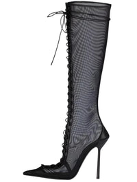 Thumbnail for Women's Lace-Up Stiletto Boot Collection Side Zipper Slimming High Heels Sexy Knee Length Women's Boots, Drestiny, Ankle Boots, Knee-High Boots, Heels, High Heels, Stilettos, United States, USA, Canada, Australia, New Zealand, United Kingdom, UK, 6.5, 7.5, 8.5, 9, 9.5, 10, 10.5, 12, Black, Leopard Print, Brown, Cowboy Denim Blue, Cherry Red, Lipstick Red, Dark Brown, Red, women's lace-up stiletto boots, high heel lace-up boots, black lace-up stilettos, sexy ankle boots with laces, shopdrestiny.com