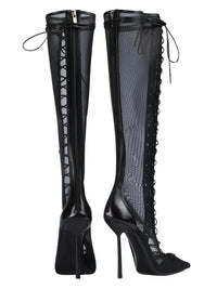 Thumbnail for Women's Lace-Up Stiletto Boot Collection Side Zipper Slimming High Heels Sexy Knee Length Women's Boots, Drestiny, Ankle Boots, Knee-High Boots, Heels, High Heels, Stilettos, United States, USA, Canada, Australia, New Zealand, United Kingdom, UK, 6.5, 7.5, 8.5, 9, 9.5, 10, 10.5, 12, Black, Leopard Print, Brown, Cowboy Denim Blue, Cherry Red, Lipstick Red, Dark Brown, Red, women's lace-up stiletto boots, high heel lace-up boots, black lace-up stilettos, sexy ankle boots with laces, shopdrestiny.com