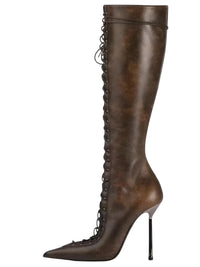 Thumbnail for Women's Lace-Up Stiletto Boot Collection Side Zipper Slimming High Heels Sexy Knee Length Women's Boots, Drestiny, Ankle Boots, Knee-High Boots, Heels, High Heels, Stilettos, United States, USA, Canada, Australia, New Zealand, United Kingdom, UK, 6.5, 7.5, 8.5, 9, 9.5, 10, 10.5, 12, Black, Leopard Print, Brown, Cowboy Denim Blue, Cherry Red, Lipstick Red, Dark Brown, Red, women's lace-up stiletto boots, high heel lace-up boots, black lace-up stilettos, sexy ankle boots with laces, shopdrestiny.com