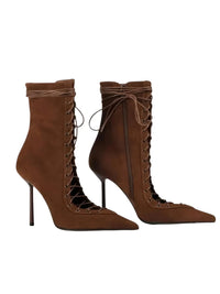 Thumbnail for Women's Lace-Up Stiletto Boot Collection Side Zipper Slimming High Heels Sexy Knee Length Women's Boots, Drestiny, Ankle Boots, Knee-High Boots, Heels, High Heels, Stilettos, United States, USA, Canada, Australia, New Zealand, United Kingdom, UK, 6.5, 7.5, 8.5, 9, 9.5, 10, 10.5, 12, Black, Leopard Print, Brown, Cowboy Denim Blue, Cherry Red, Lipstick Red, Dark Brown, Red, women's lace-up stiletto boots, high heel lace-up boots, black lace-up stilettos, sexy ankle boots with laces, shopdrestiny.com