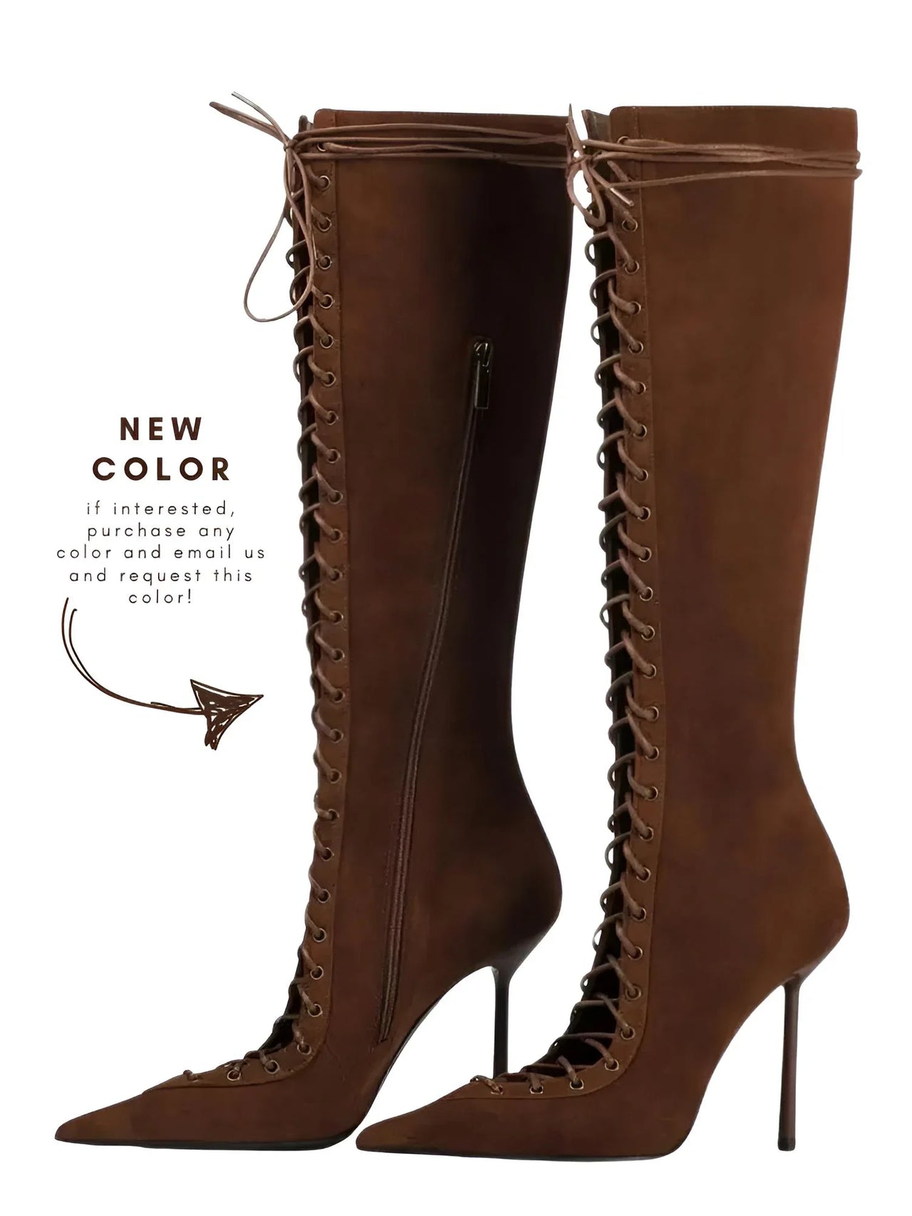 Women's Lace-Up Stiletto Boot Collection Side Zipper Slimming High Heels Sexy Knee Length Women's Boots, Drestiny, Ankle Boots, Knee-High Boots, Heels, High Heels, Stilettos, United States, USA, Canada, Australia, New Zealand, United Kingdom, UK, 6.5, 7.5, 8.5, 9, 9.5, 10, 10.5, 12, Black, Leopard Print, Brown, Cowboy Denim Blue, Cherry Red, Lipstick Red, Dark Brown, Red, women's lace-up stiletto boots, high heel lace-up boots, black lace-up stilettos, sexy ankle boots with laces, shopdrestiny.com