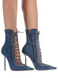 Thumbnail for Women's Lace-Up Stiletto Boot Collection Side Zipper Slimming High Heels Sexy Knee Length Women's Boots, Drestiny, Ankle Boots, Knee-High Boots, Heels, High Heels, Stilettos, United States, USA, Canada, Australia, New Zealand, United Kingdom, UK, 6.5, 7.5, 8.5, 9, 9.5, 10, 10.5, 12, Black, Leopard Print, Brown, Cowboy Denim Blue, Cherry Red, Lipstick Red, Dark Brown, Red, women's lace-up stiletto boots, high heel lace-up boots, black lace-up stilettos, sexy ankle boots with laces, shopdrestiny.com