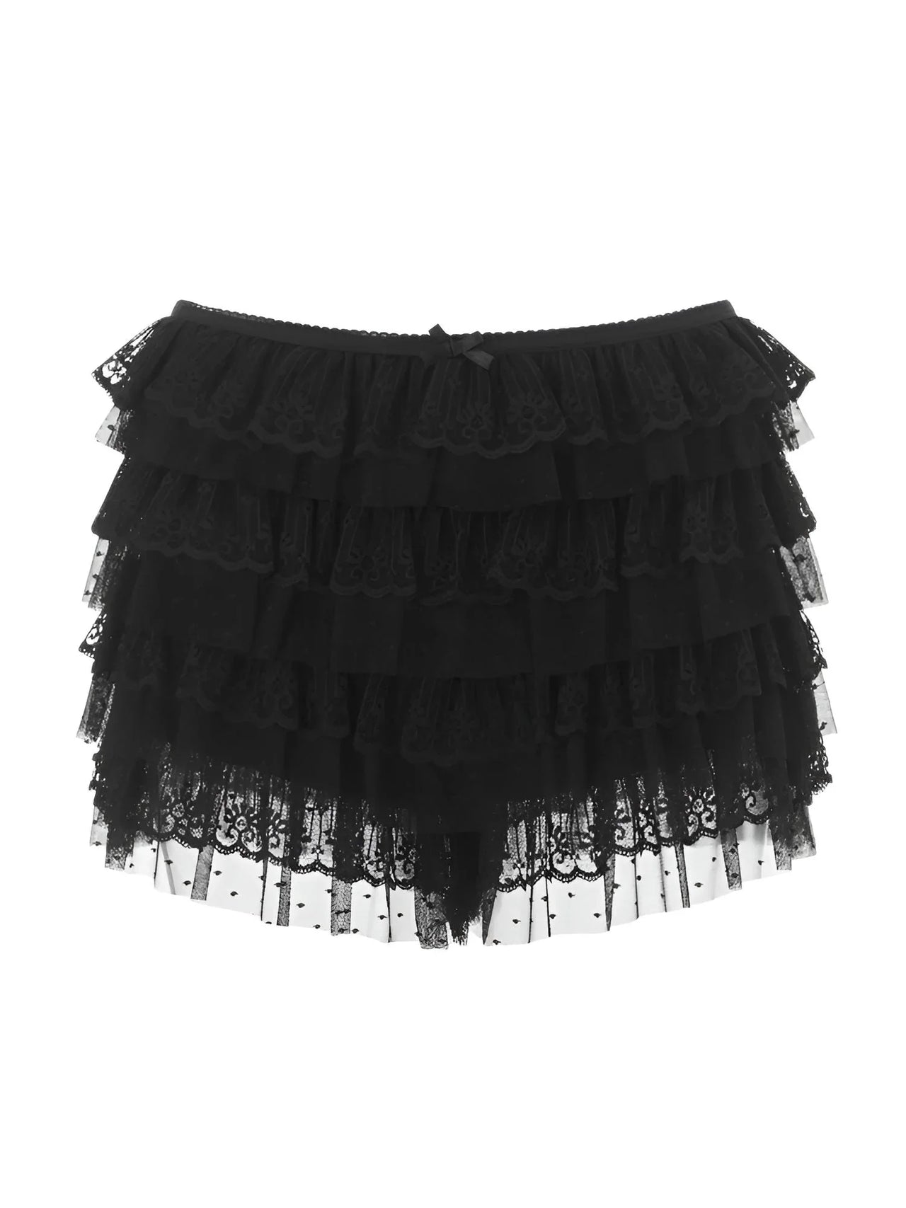 Black tiered lace skirt on a white background