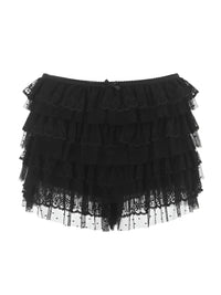 Thumbnail for Black tiered lace skirt on a white background