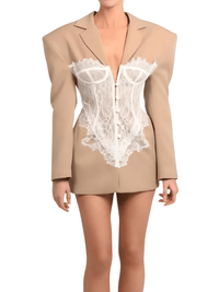 Thumbnail for Women's Lace Corset Blazer Stitched Single Breasted Ladies Black Blazer Coat Vintage Women's Slim Suit Jacket New, Drestiny, Blazers, Black Blazers, Khaki Blazers, Women's Blazers, United States, Canada, Australia, New Zealand, United Kingdom, S, M, L, XL, Black, Khaki, 4, 6, 8, 10, 12, jackets, women's jackets, shopdrestiny.com