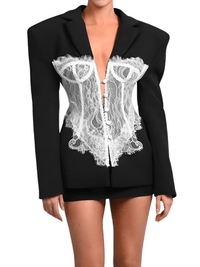 Thumbnail for Women's Lace Corset Blazer Stitched Single Breasted Ladies Black Blazer Coat Vintage Women's Slim Suit Jacket New, Drestiny, Blazers, Black Blazers, Khaki Blazers, Women's Blazers, United States, Canada, Australia, New Zealand, United Kingdom, S, M, L, XL, Black, Khaki, 4, 6, 8, 10, 12, jackets, women's jackets, shopdrestiny.com