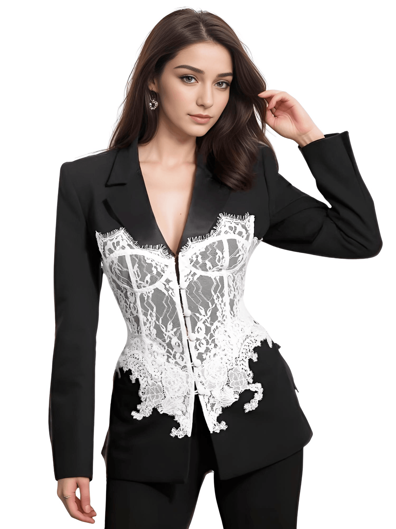 Women's Lace Corset Blazer Stitched Single Breasted Ladies Black Blazer Coat Vintage Women's Slim Suit Jacket New, Drestiny, Blazers, Black Blazers, Khaki Blazers, Women's Blazers, United States, Canada, Australia, New Zealand, United Kingdom, S, M, L, XL, Black, Khaki, 4, 6, 8, 10, 12, jackets, women's jackets, shopdrestiny.com