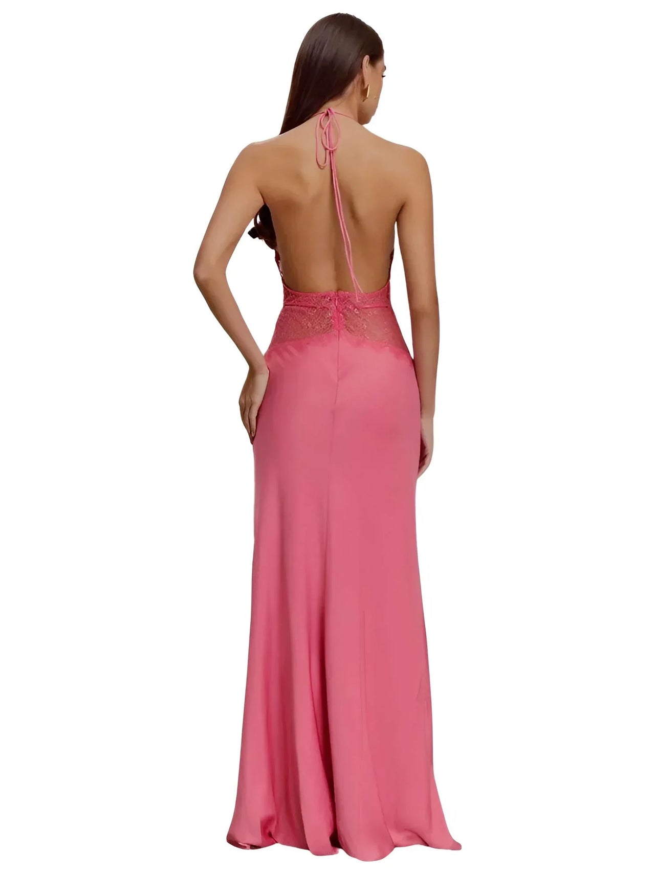 Women's Lace Halter Maxi Dress Deep V Neck Sleeveless High Waist Elegant Long Dress, Maxi Dresses, Dresses, Drestiny, Sleeveless, S, M, L, 4, 6, 8, 10, White, Pink, Black, United States, USA, Canada, Australia, New Zealand, United Kingdom, UK, lace halter maxi dress, women's pink lace maxi dress halter, long lace halter dress, boho lace halter maxi dress, formal lace halter dress, lace halter neck maxi dress, ladies lace maxi dress halter, occasion wear lace halter maxi dress, shopdrestiny.com
