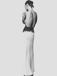 Thumbnail for Women's Lace Halter Maxi Dress Deep V Neck Sleeveless High Waist Elegant Long Dress, Maxi Dresses, Dresses, Drestiny, Sleeveless, S, M, L, 4, 6, 8, 10, White, Pink, Black, United States, USA, Canada, Australia, New Zealand, United Kingdom, UK, lace halter maxi dress, women's white lace maxi dress halter, long lace halter dress, boho lace halter maxi dress, formal lace halter dress, lace halter neck maxi dress, ladies lace maxi dress halter, occasion wear lace halter maxi dress, shopdrestiny.com