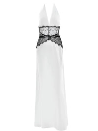Thumbnail for White dress with black lace detailing on a white background