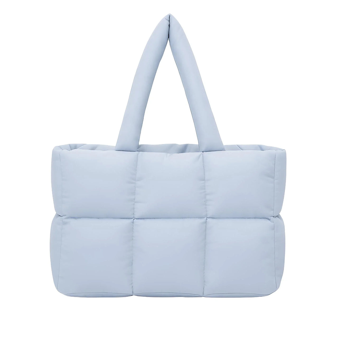 Light blue puffer bag on a white background