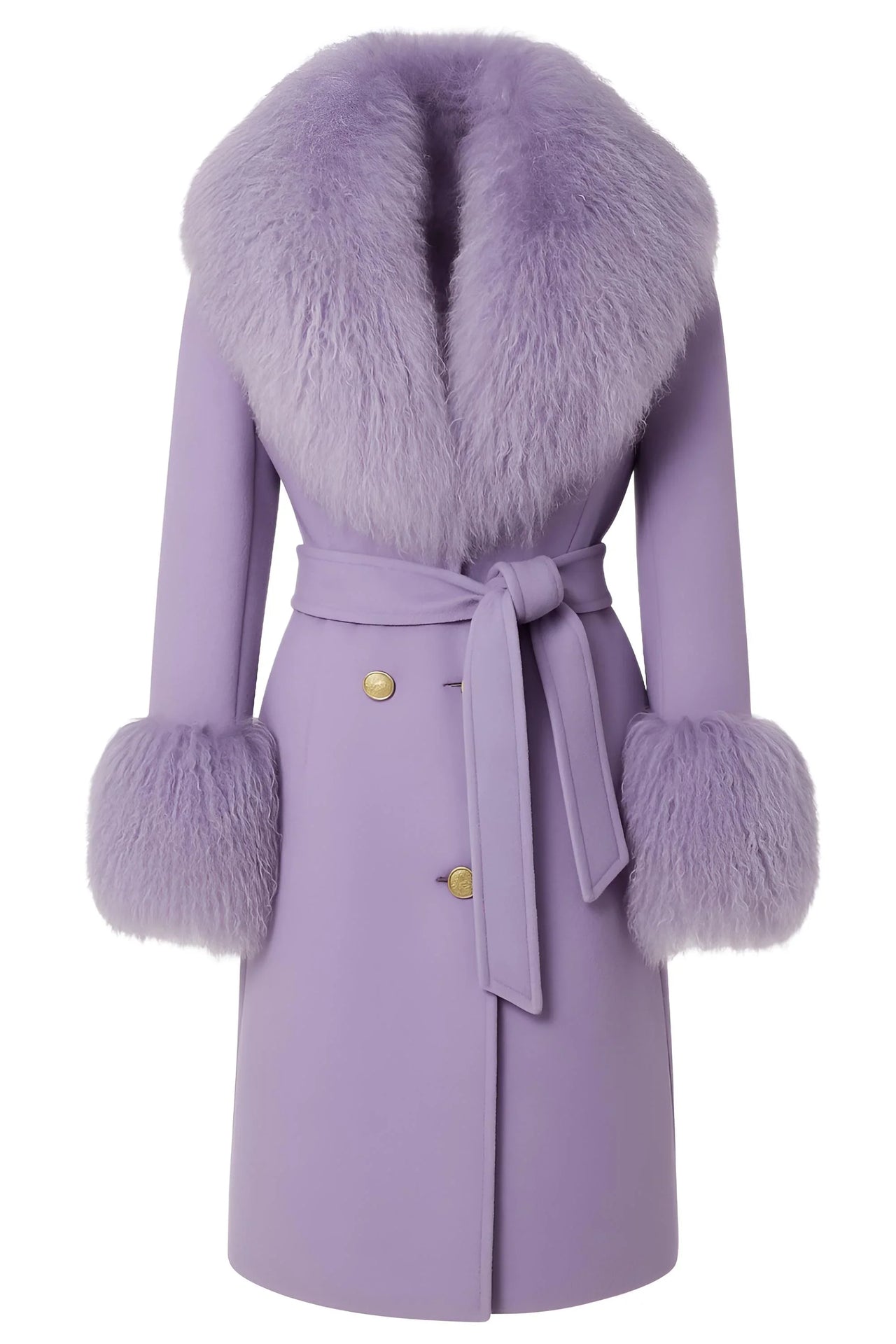 Women's Wool Cashmere Coat With Real Mongolian Sheep Fur Collar and Cuffs In 12 Colors!