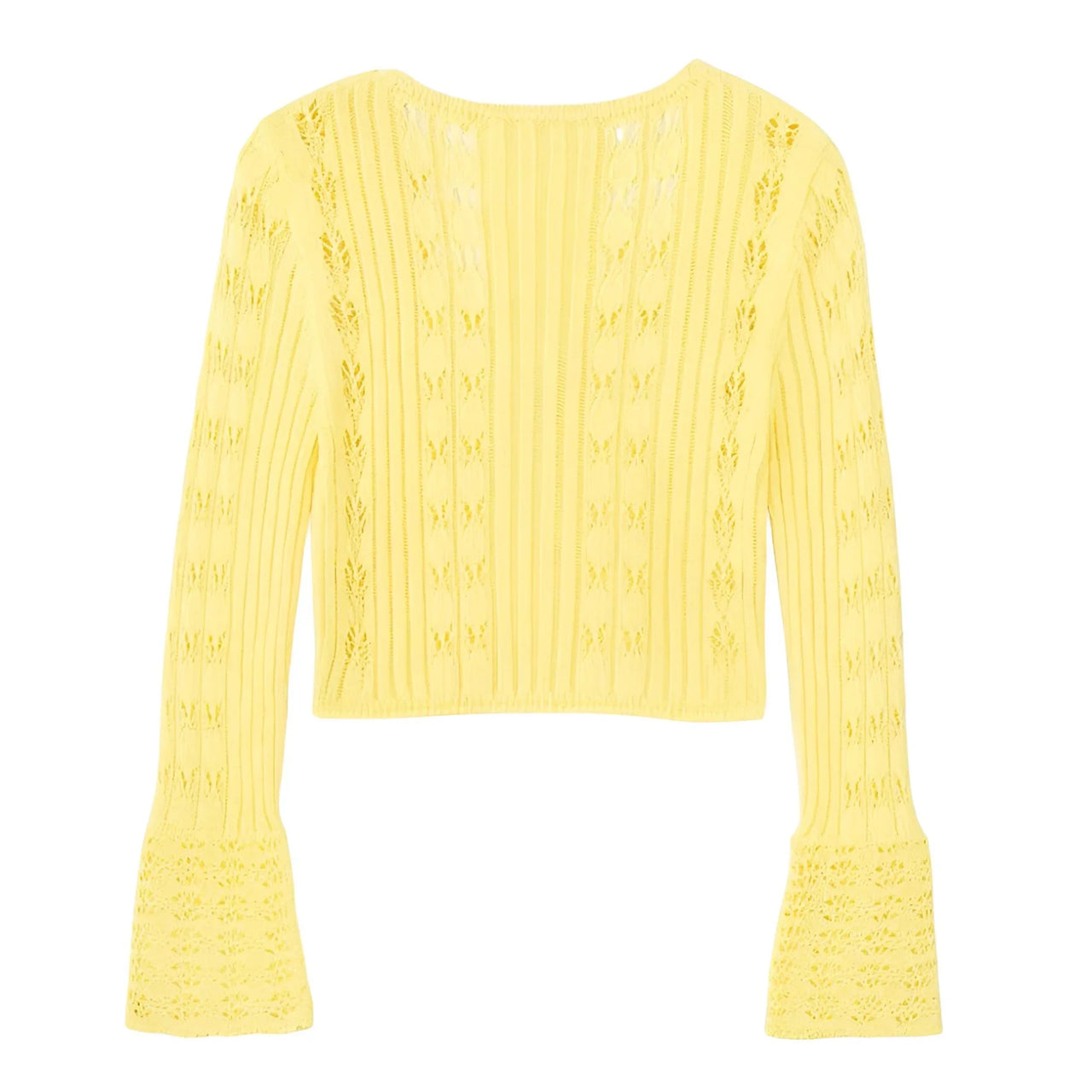 Yellow sweater with textured pattern on a white background