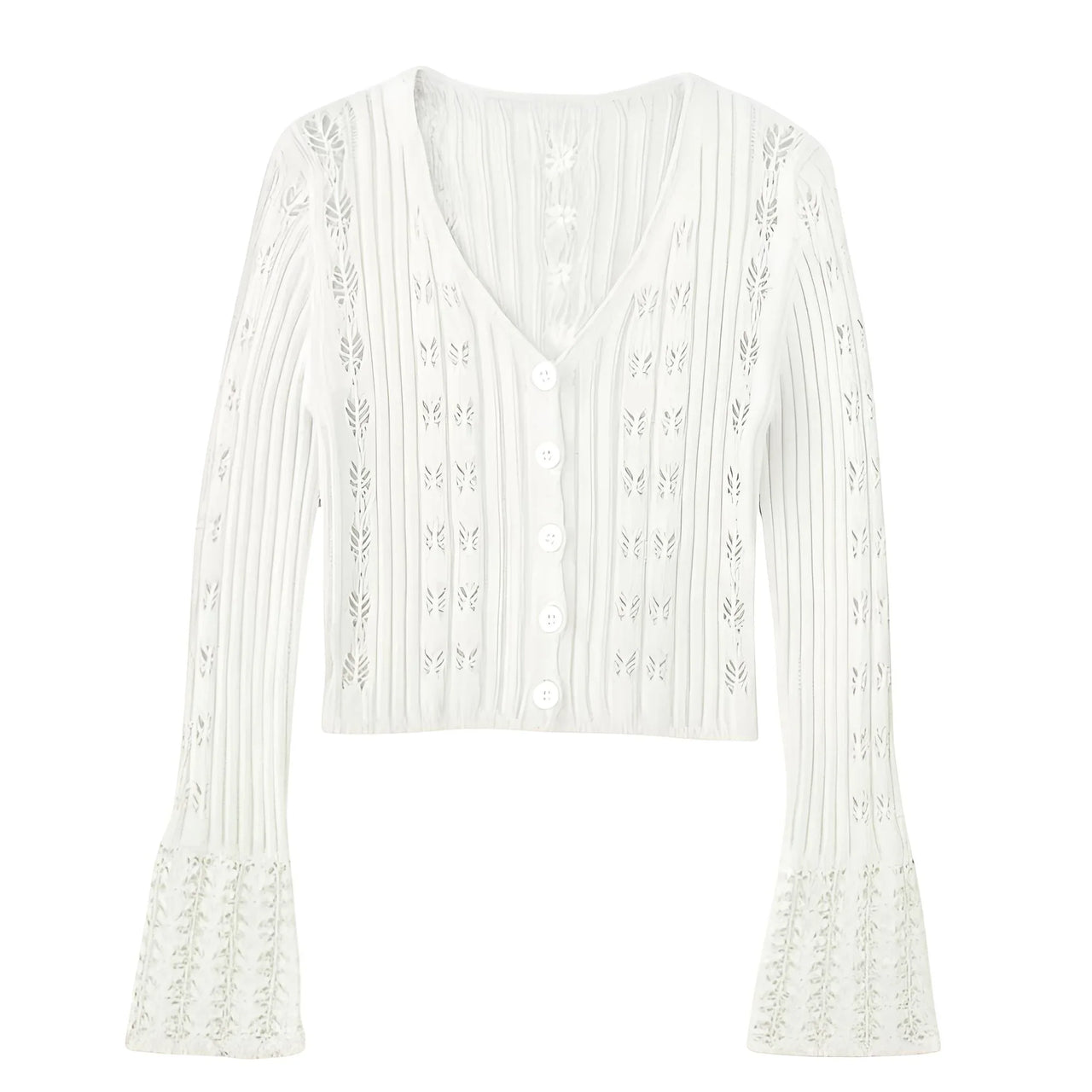 White embroidered cardigan on a white background
