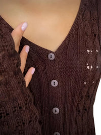 Thumbnail for Brown knitted cardigan with buttons on a neutral background