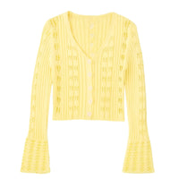 Thumbnail for Yellow cardigan with intricate patterns on a white background