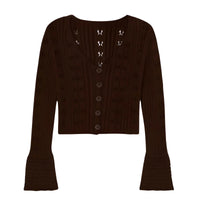 Thumbnail for Brown cardigan sweater with button details on a white background