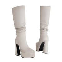 Thumbnail for Women's Long Pointed Toe Midi Boots Thick High Heels Platform Pleated Gogo Boots Ladies Winter Fashion, Boots, Heels, High Heels, Platform Boots, United States, United Kingdom, Australia, 4, 5, 6, 6.5, 7.5, 8.5, 9, 9.5, 10, 10.5, Black, Beige, Grey, Yellow Brown, shopdrestiny.com