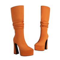 Thumbnail for Women's Long Pointed Toe Midi Boots Thick High Heels Platform Pleated Gogo Boots Ladies Winter Fashion, Boots, Heels, High Heels, Platform Boots, United States, United Kingdom, Australia, 4, 5, 6, 6.5, 7.5, 8.5, 9, 9.5, 10, 10.5, Black, Beige, Grey, Yellow Brown, shopdrestiny.com