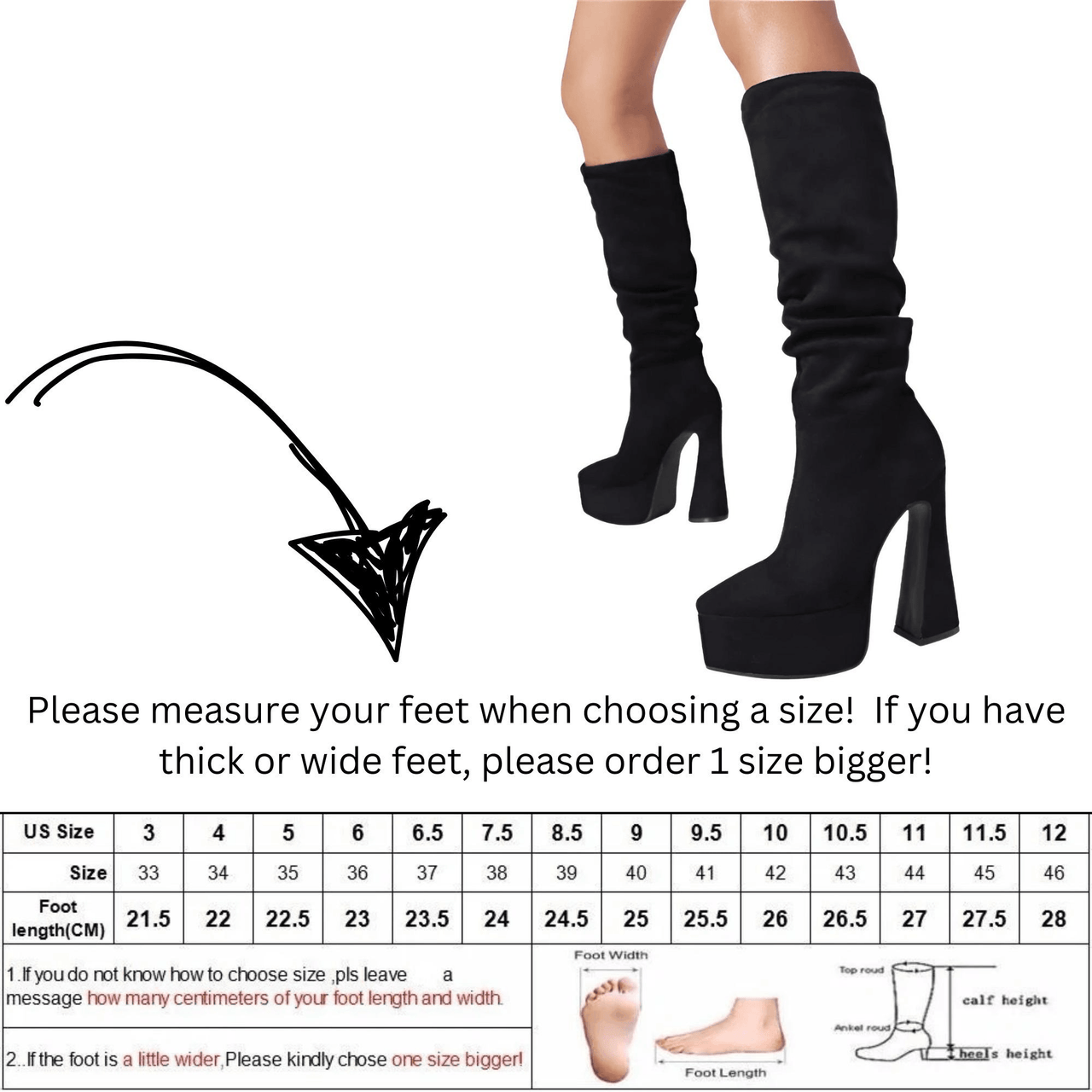 Women's Long Pointed Toe Midi Boots Thick High Heels Platform Pleated Gogo Boots Ladies Winter Fashion, Boots, Heels, High Heels, Platform Boots, United States, United Kingdom, Australia, 4, 5, 6, 6.5, 7.5, 8.5, 9, 9.5, 10, 10.5, Black, Beige, Grey, Yellow Brown, shopdrestiny.com