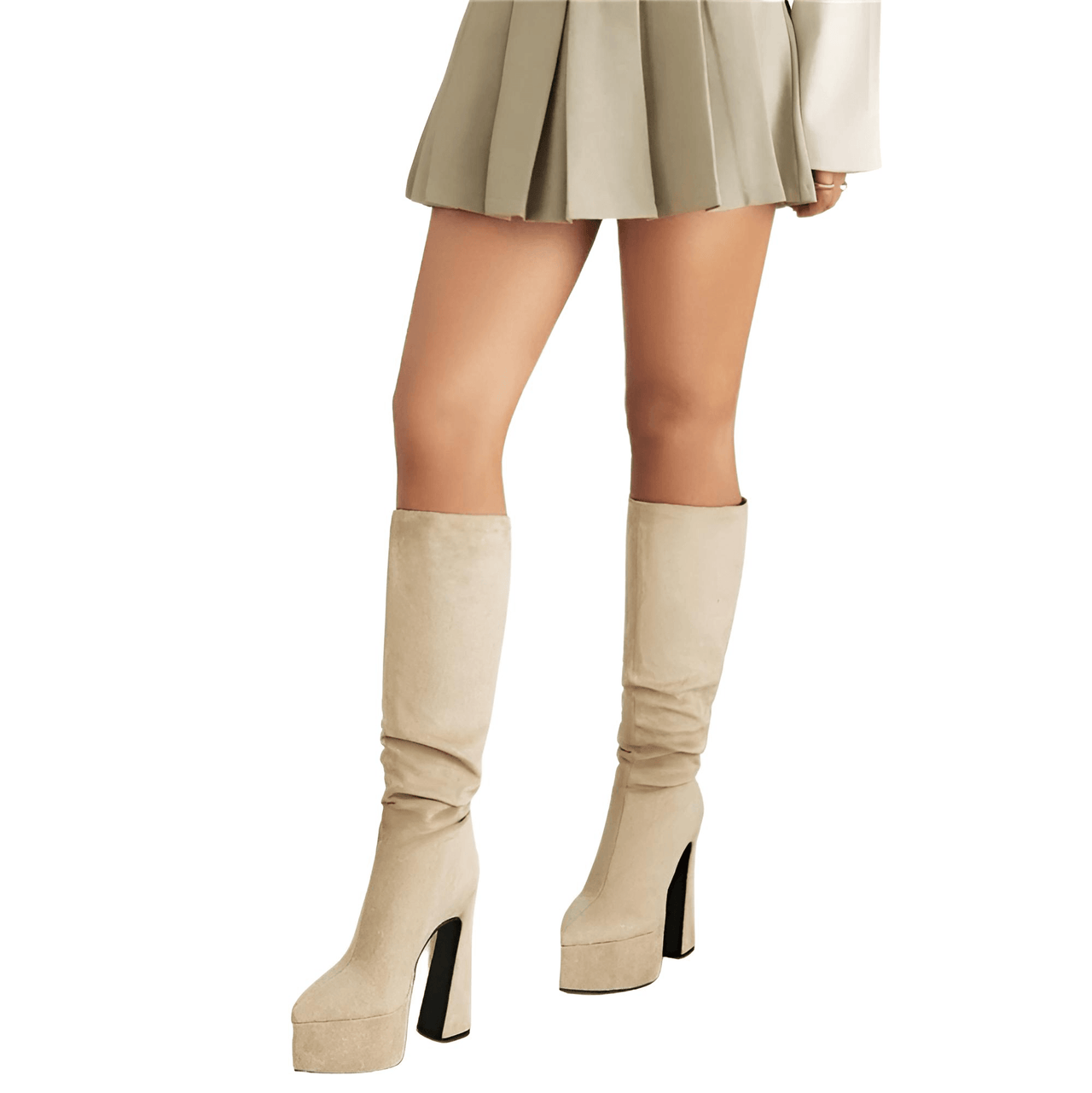 Women's Long Pointed Toe Midi Boots Thick High Heels Platform Pleated Gogo Boots Ladies Winter Fashion, Boots, Heels, High Heels, Platform Boots, United States, United Kingdom, Australia, 4, 5, 6, 6.5, 7.5, 8.5, 9, 9.5, 10, 10.5, Black, Beige, Grey, Yellow Brown, shopdrestiny.com