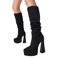 Thumbnail for Women's Long Pointed Toe Midi Boots Thick High Heels Platform Pleated Gogo Boots Ladies Winter Fashion, Boots, Heels, High Heels, Platform Boots, United States, United Kingdom, Australia, 4, 5, 6, 6.5, 7.5, 8.5, 9, 9.5, 10, 10.5, Black, Beige, Grey, Yellow Brown, shopdrestiny.com