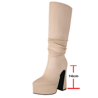 Thumbnail for Women's Long Pointed Toe Midi Boots Thick High Heels Platform Pleated Gogo Boots Ladies Winter Fashion, Boots, Heels, High Heels, Platform Boots, United States, United Kingdom, Australia, 4, 5, 6, 6.5, 7.5, 8.5, 9, 9.5, 10, 10.5, Black, Beige, Grey, Yellow Brown, shopdrestiny.com