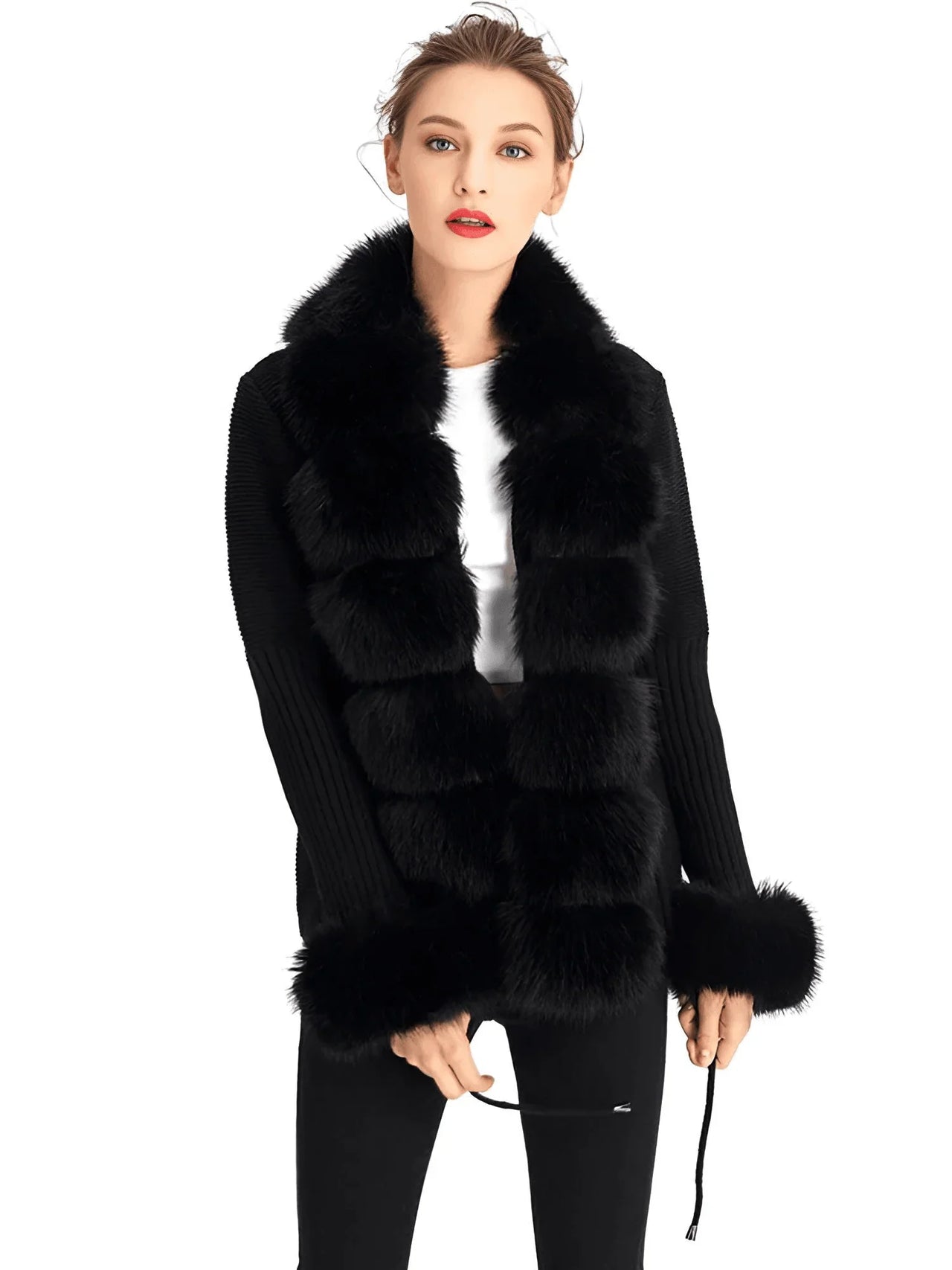 Women's Luxury Knitted Sweater Coat With Detachable Fur in 14 Colors!