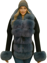 Thumbnail for Women's Luxury Knitted Sweater Coat With Detachable Fur in 14 Colors! -, Sweater Coat , Drestiny , Australia, Beige, Black, Blue Grey, Brown, Camel, Coats, Dark Khaki, Khaki, L, Light Brown, M, New Zealand, Pink, S, United Kingdom, United States, White, XL, XXL, XXXL , Drestiny , www.shopdrestiny.com